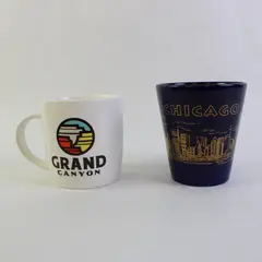 Lot of 2 Ceramic Coffee Mugs Chicago Grand Canyon Blue White