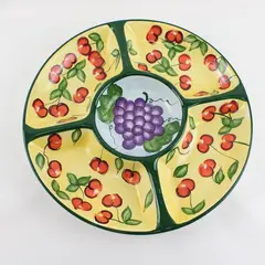 Capriware Ceramic Hand-Painted Fruit Chips & Dip Tray Cherries Grapes
