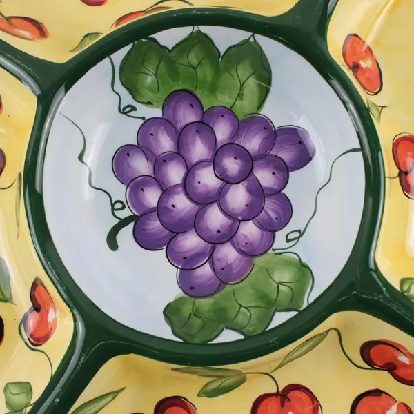 Capriware Ceramic Hand-Painted Fruit Chips & Dip Tray Cherries Grapes