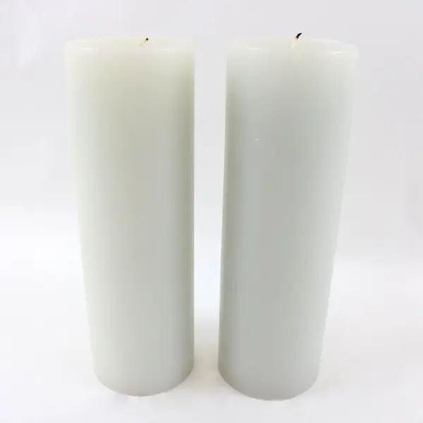 Set of 2 Cream Bluish Tint Unscented Pillar Candles 9.25" Decor