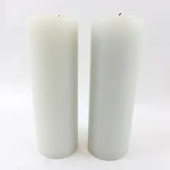 Set of 2 Cream Bluish Tint Unscented Pillar Candles 9.25" Decor