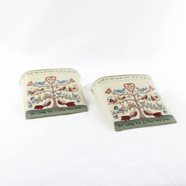 Crazy Mountain Tree of Life Bird Metal Wall Hanging Containers Cream