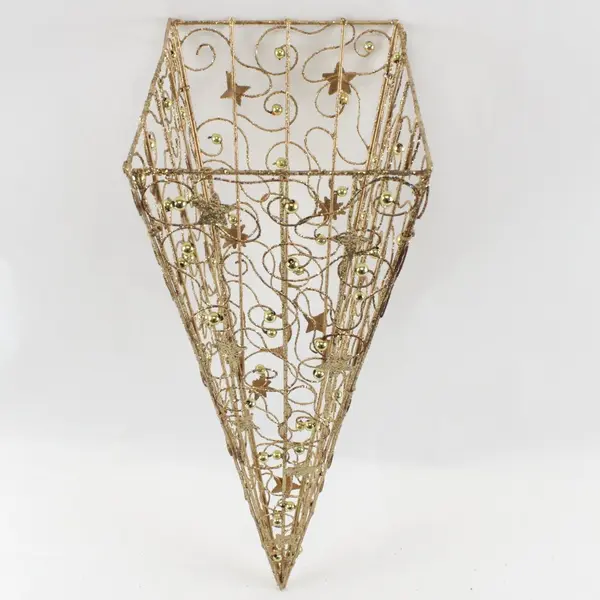 Gold Glitter Star Mesh Wire Decorative Branch Spray Swirls Accents