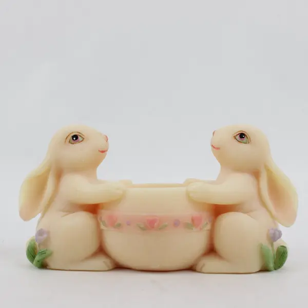 Department 56 Twin Bunny Easter Egg Tealight Candle Holder Floral Resin