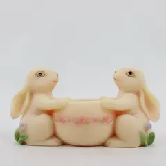 Department 56 Twin Bunny Easter Egg Tealight Candle Holder Floral Resin