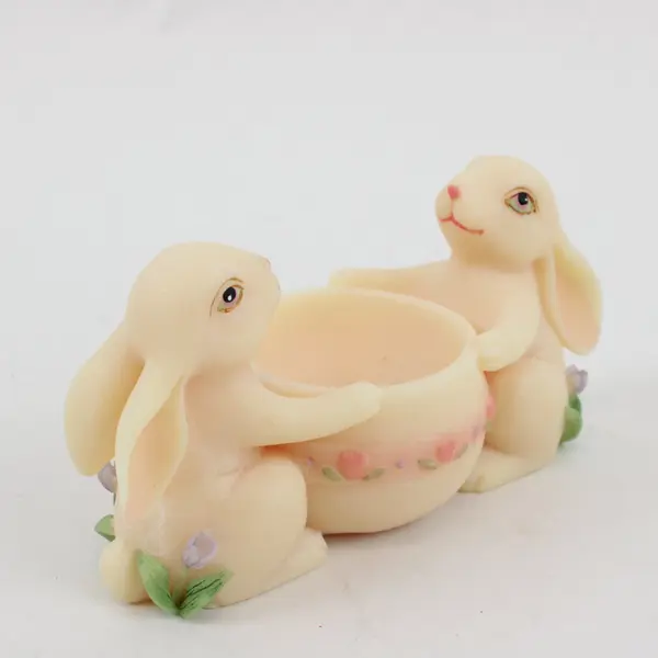 Department 56 Twin Bunny Easter Egg Tealight Candle Holder Floral Resin