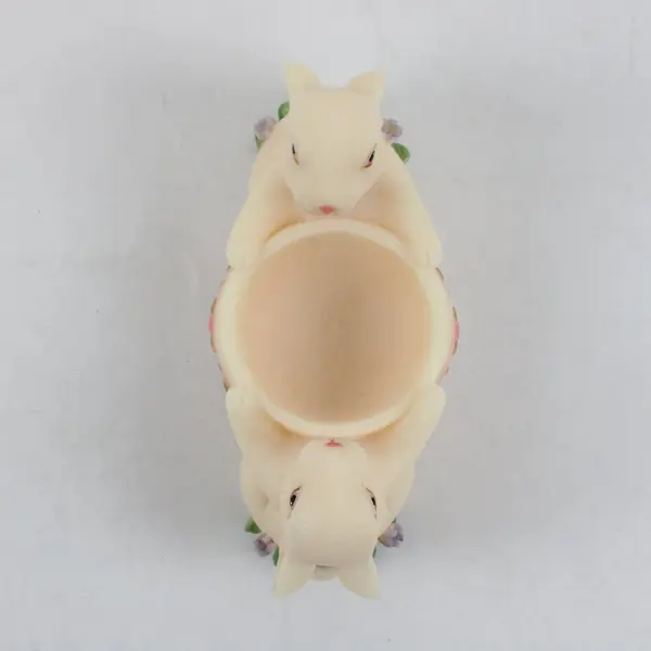 Department 56 Twin Bunny Easter Egg Tealight Candle Holder Floral Resin