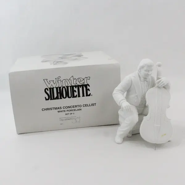 Dept 56 Winter Silhouette Christmas Concerto Cellist White Porcelain Figurine