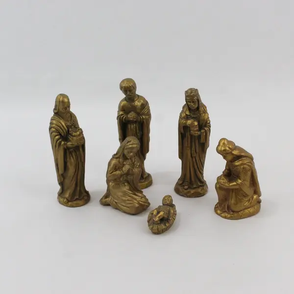 1990 CBK Gold Resin 6 Piece Nativity Figurine Set Mary Joseph Jesus Wise Men