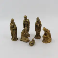 1990 CBK Gold Resin 6 Piece Nativity Figurine Set Mary Joseph Jesus Wise Men