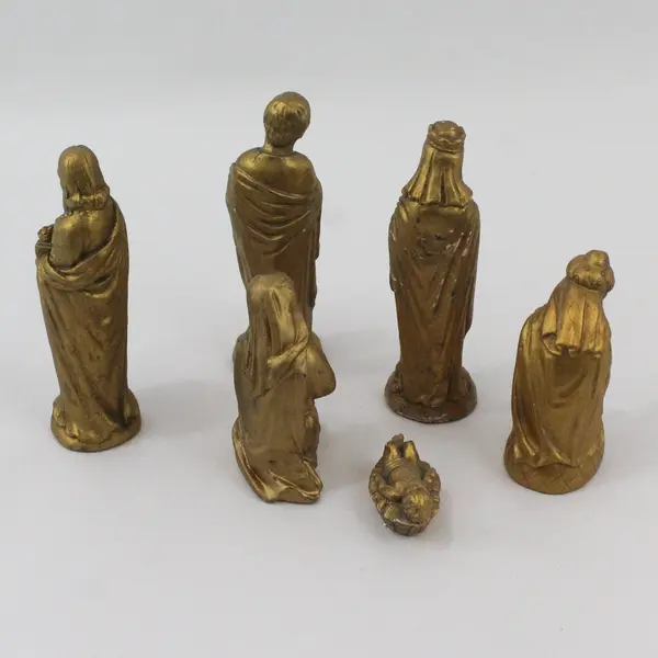 1990 CBK Gold Resin 6 Piece Nativity Figurine Set Mary Joseph Jesus Wise Men