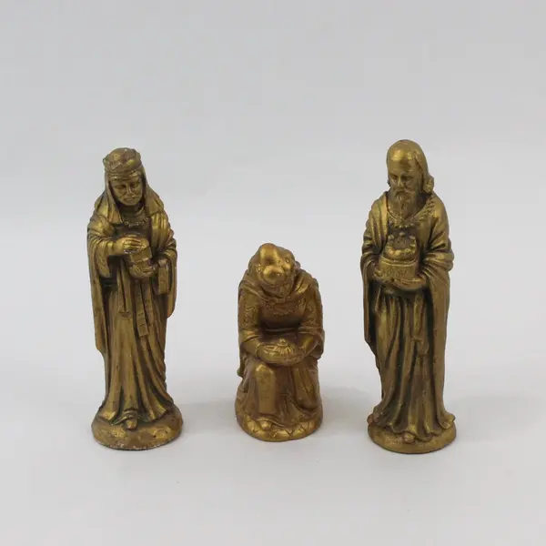 1990 CBK Gold Resin 6 Piece Nativity Figurine Set Mary Joseph Jesus Wise Men