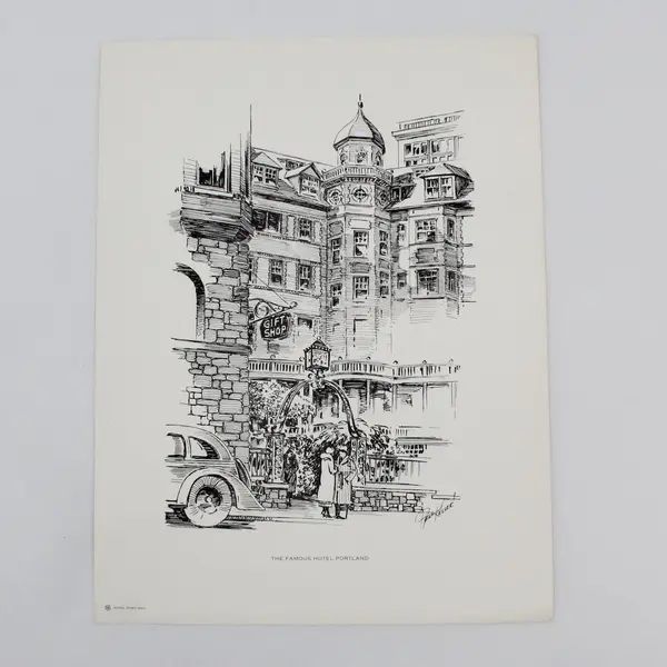 Lot Of 2 Paul Keller Lithograph Prints Portland Hotel Skidmore Fountain Oregon