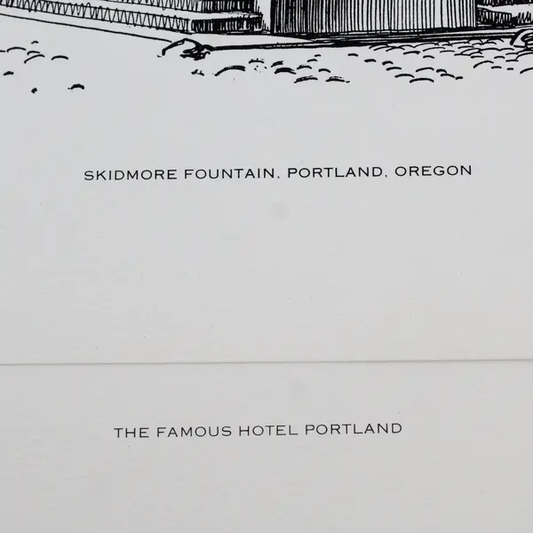 Lot Of 2 Paul Keller Lithograph Prints Portland Hotel Skidmore Fountain Oregon
