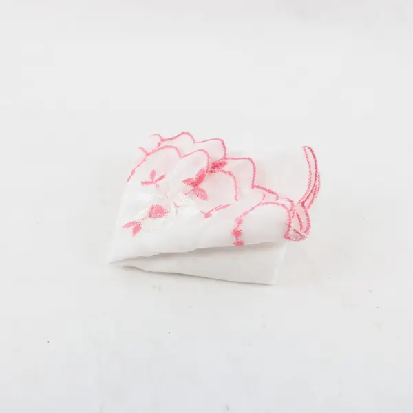 Vintage Ladies Floral Pink and White Embroidered Handkerchief