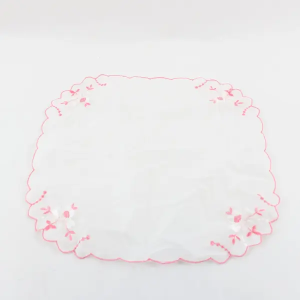 Vintage Ladies Floral Pink and White Embroidered Handkerchief