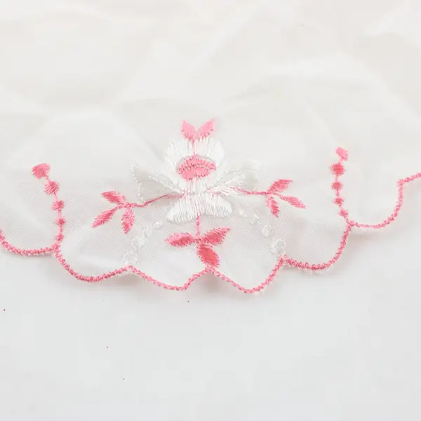 Vintage Ladies Floral Pink and White Embroidered Handkerchief