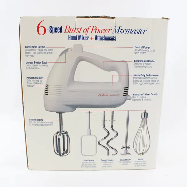 Vintage Sunbeam Mixmaster 2486 200W 6-Speed Hand Mixer Attachments