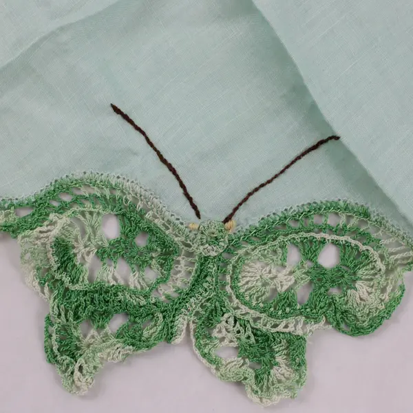 Vintage Green Crocheted Butterfly Handkerchief