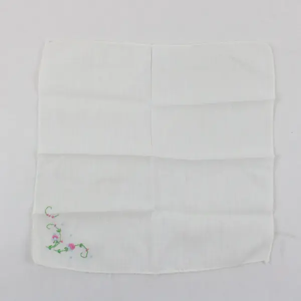 Vintage White Floral Embroidered Handkerchief
