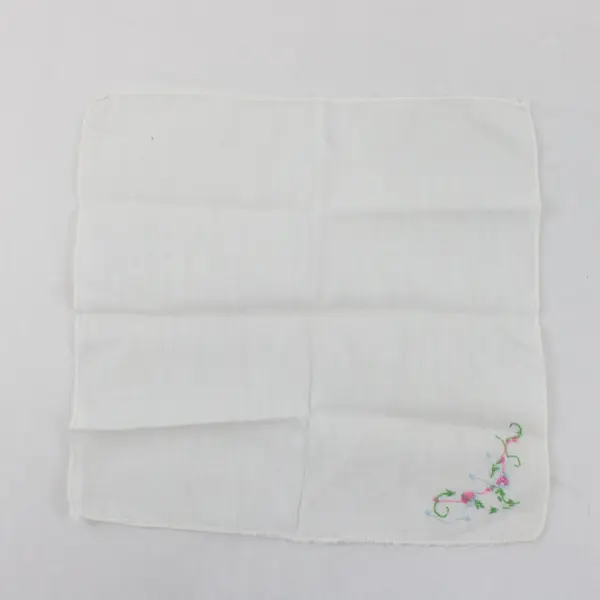 Vintage White Floral Embroidered Handkerchief