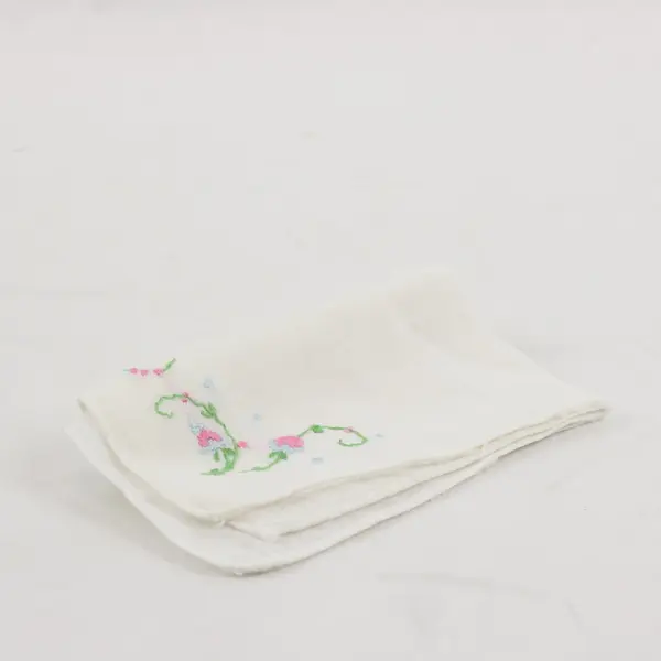Vintage White Floral Embroidered Handkerchief