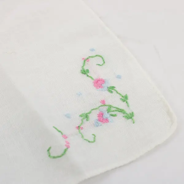 Vintage White Floral Embroidered Handkerchief