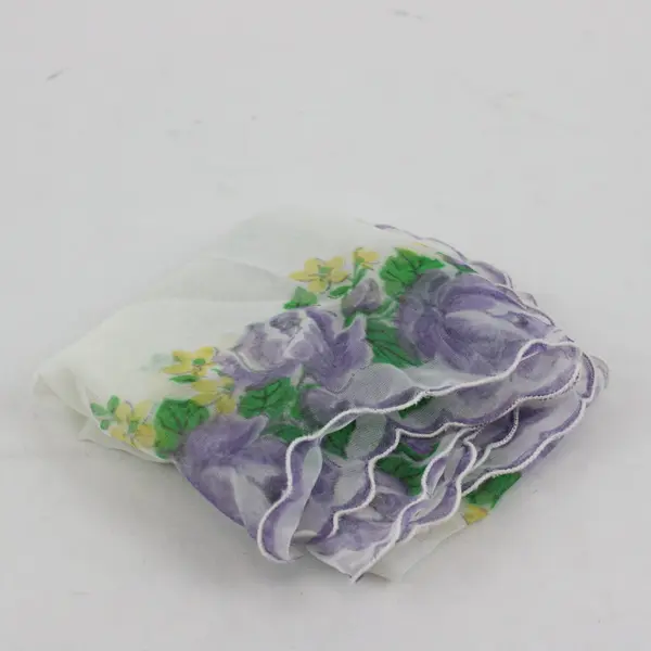 Vintage Yellow & Purple Floral Print Sheer Handkerchief