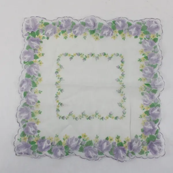 Vintage Yellow & Purple Floral Print Sheer Handkerchief