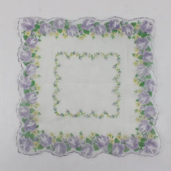 Vintage Yellow & Purple Floral Print Sheer Handkerchief