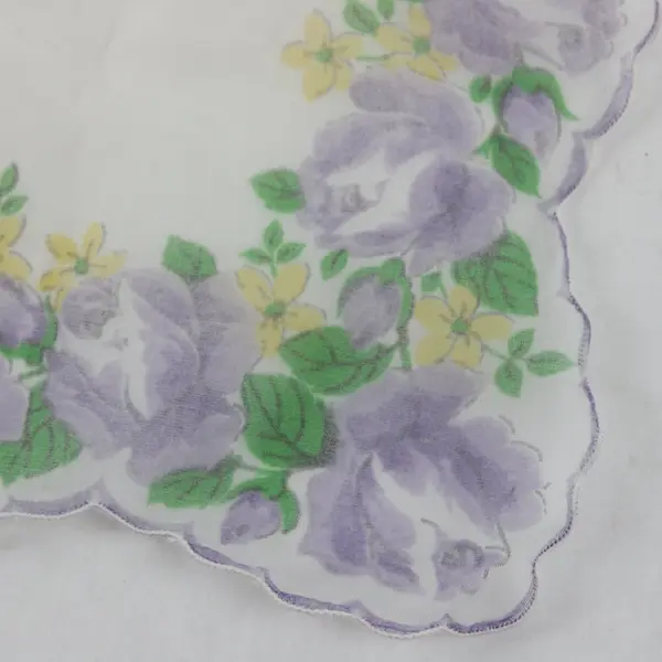 Vintage Yellow & Purple Floral Print Sheer Handkerchief