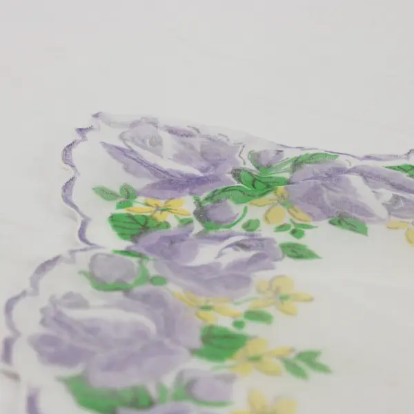 Vintage Yellow & Purple Floral Print Sheer Handkerchief