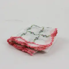 Vintage Pink and Blue Floral Embroidered Sheer White Handkerchief