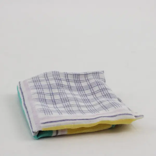 Vintage Teal Yellow Purple Plaid Handkerchief 12 x 12 Inches