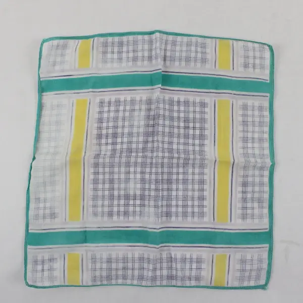 Vintage Teal Yellow Purple Plaid Handkerchief 12 x 12 Inches