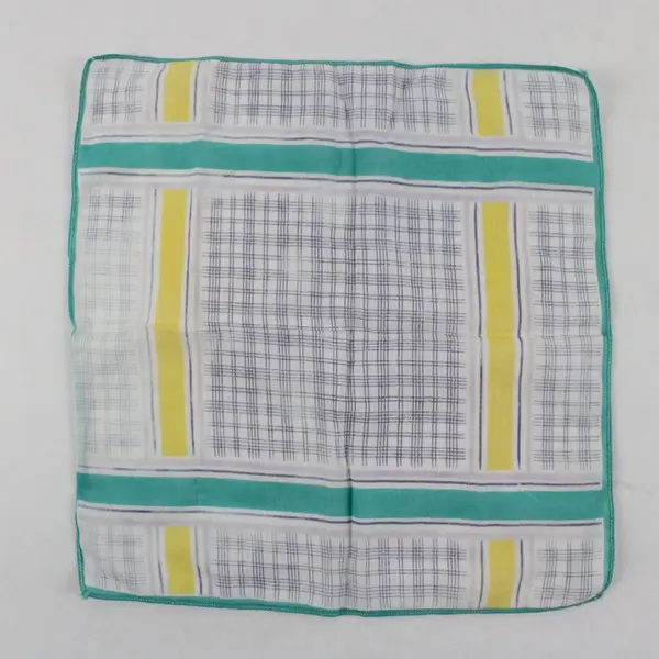 Vintage Teal Yellow Purple Plaid Handkerchief 12 x 12 Inches