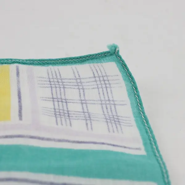 Vintage Teal Yellow Purple Plaid Handkerchief 12 x 12 Inches
