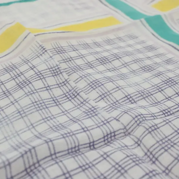 Vintage Teal Yellow Purple Plaid Handkerchief 12 x 12 Inches