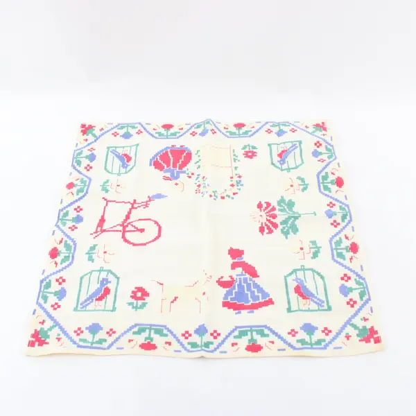 Vintage Pennsylvania Dutch Style Linen Napkin Measures 12" X 12"