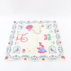 Vintage Pennsylvania Dutch Style Linen Napkin Measures 12" X 12"