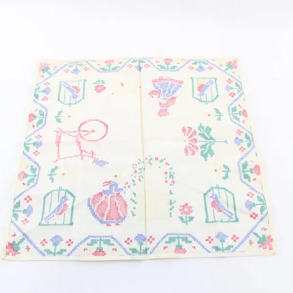 Vintage Pennsylvania Dutch Style Linen Napkin Measures 12" X 12"