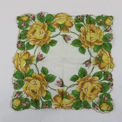 Vintage MCM Yellow Pink Rose Print Handkerchief