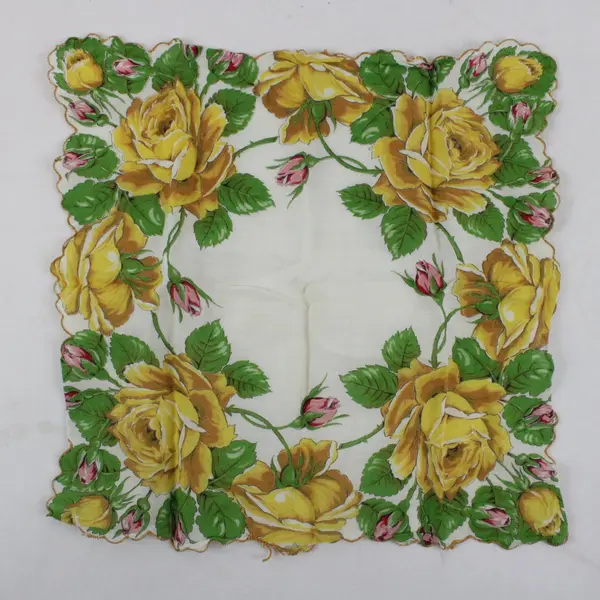 Vintage MCM Yellow Pink Rose Print Handkerchief