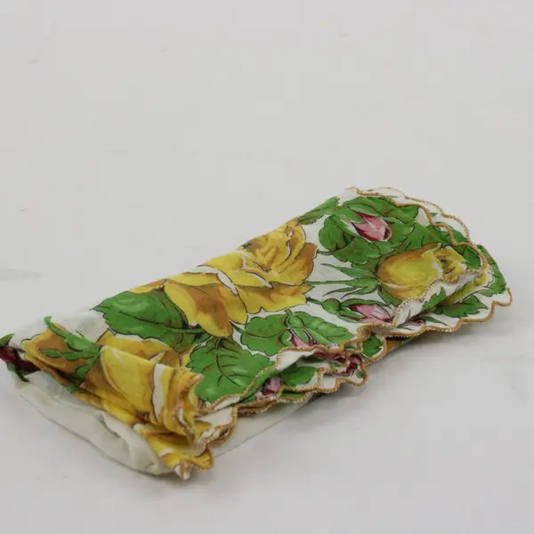 Vintage MCM Yellow Pink Rose Print Handkerchief