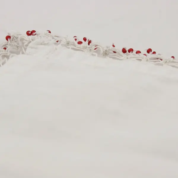 Vintage White Handkerchief Red Beaded Trim