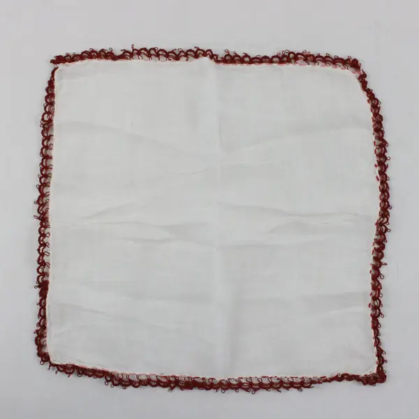 Vintage White Handkerchief Brown Beaded Trim
