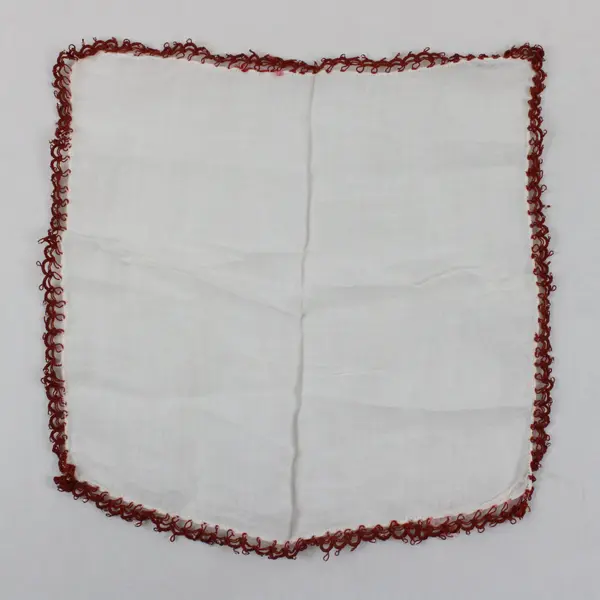 Vintage White Handkerchief Brown Beaded Trim