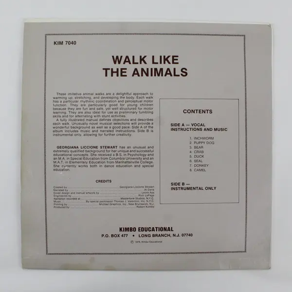 Kimbo Educational Records Walk Like Animals Georgiana Liccione Stewart KIM 7040