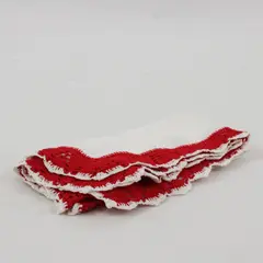 Vintage White Handkerchief 11x11 Red Crochet Trim Edge