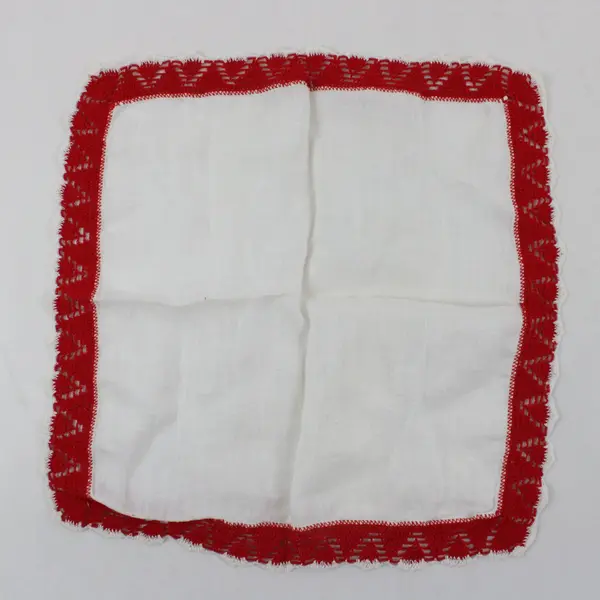 Vintage White Handkerchief 11x11 Red Crochet Trim Edge